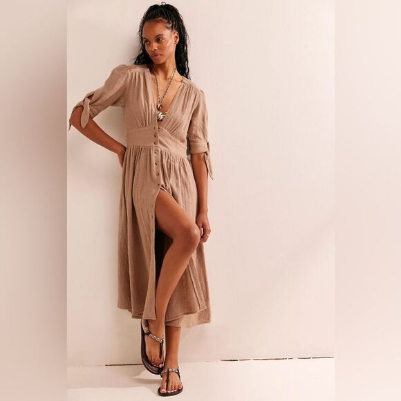 Free People Dresses & Skirts - NEW FREE PEOPLE LOVE OF MY LIFE MIDI DRESS IN GREIGE
